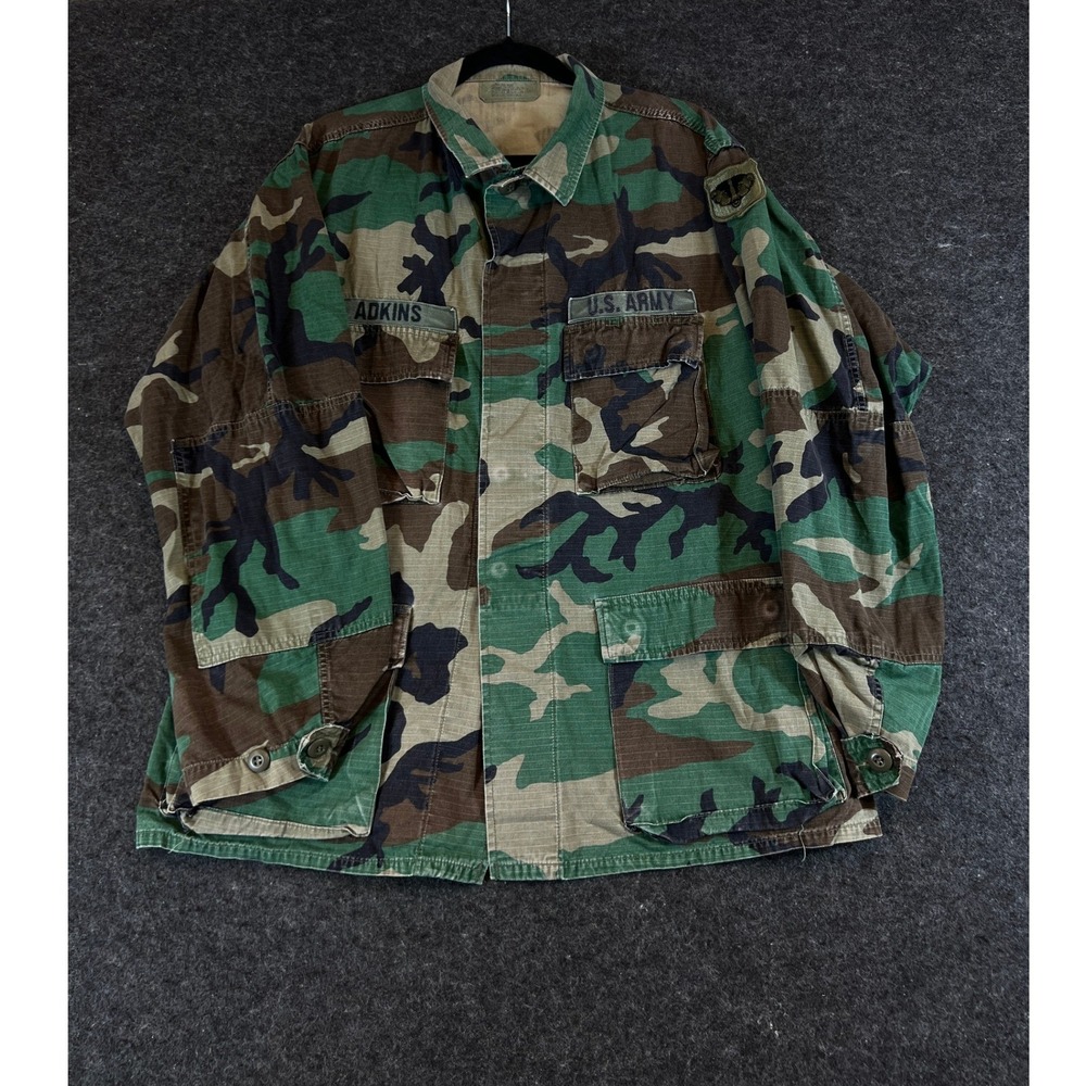 Vintage 80s US Army Adkins Camo BDU Field Jacket Mens Large Regular Ripstop